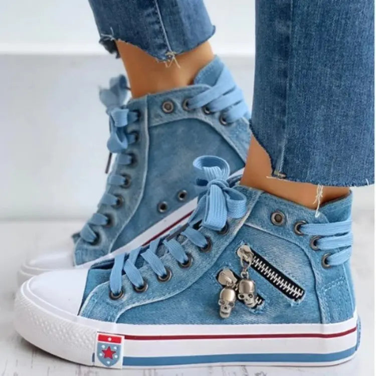 VENALIS | Baskets denim tendance avec décorations